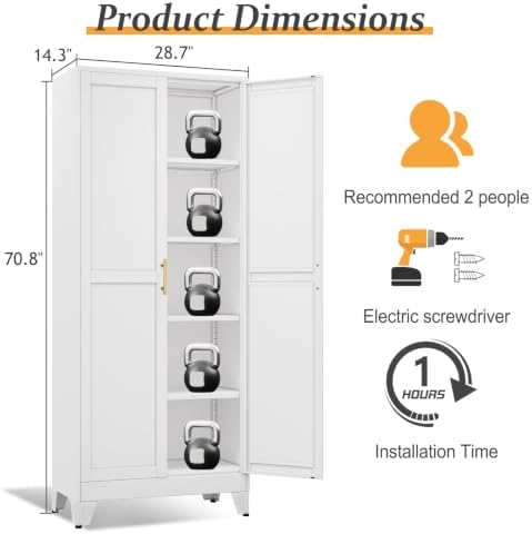 White Pantry Storage Cabinet, 71" Metal Kitchen Pantry Storage - Image 2