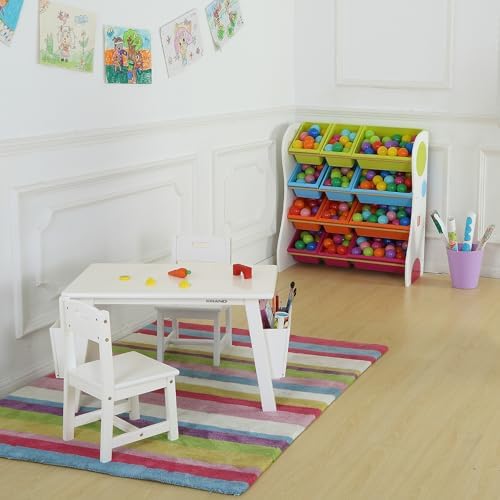 Kids Solid Wood Table & 2 Chairs Set with Dual Side Storage Cubbies - Image 3