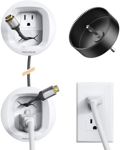 Perlegear in-Wall Cable Management Kit, TV Cord Hider for Wall Mounted TV and Speakers, Power and Low Voltage Wire Management. Includes Drill Template, Dust Bag and Drill Attachment for Easy Install by Perlegear