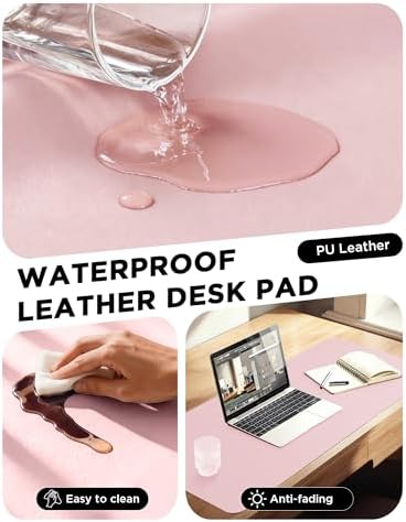 YSAGi 55" x 17" Large PU Leather Desk Mat for Keyboard and Mouse - Waterproof Non-Slip Desk Pad Protector for Office, Home, Writing Desk, Pink - Image 5
