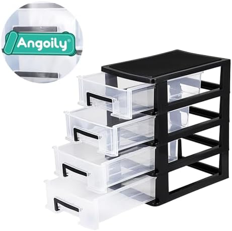 Angoily 4 Drawer Desk Organizer, Plastic Home Office Storage Organizer, Makeup Organizer Storage Station Cube, Cosmetics Jewelry Storage Box, 4 Drawer for Bathroom, Desk, Office (8.31x5.98x9.92 Inch) - Image 4