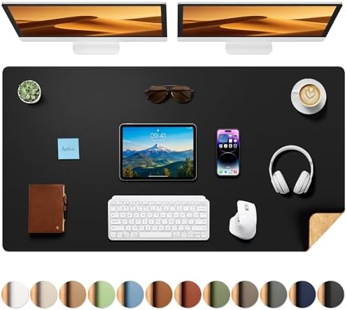 Aothia Cork Desk Mat - Dual-Sided XL PU Leather Desk Pad & Full Desk Protector, Large Waterproof Desktop Mat for Office & Gaming (47" x 23.6", Black) by AothiaSimpleNaturalUnique
