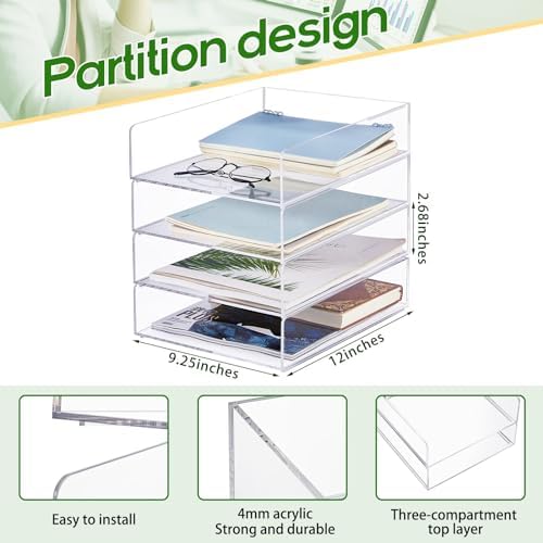 Harloon 4 Tier Paper Organizer Letter Tray Acrylic Desk File Organizer - Image 2