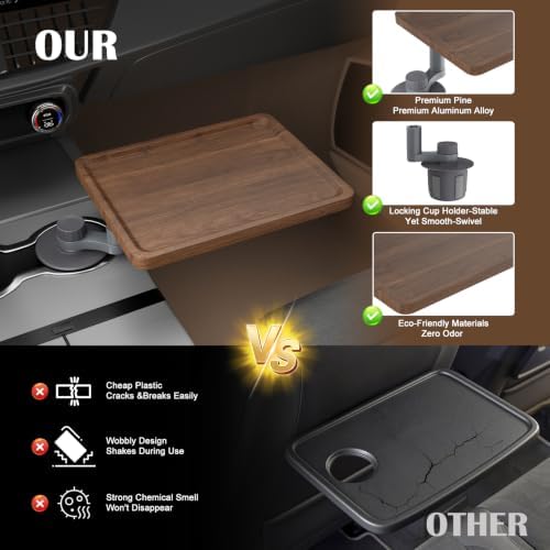 Car Tray & Car Desk for Laptop, 360° Rotating Wood Cup Holder Food Table - Image 4