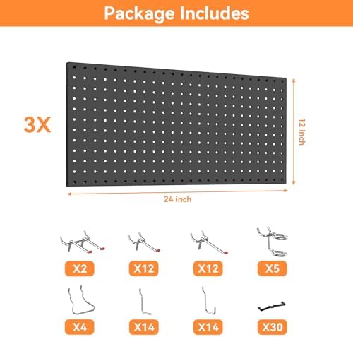 WALMANN 96 PCS Pegboard Kit with Hooks, 36x24 in Tools Storage Pegboard - Image 4