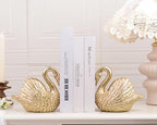 Swan Decorative Bookends,Resin Book Ends for Shelves,Unique Gold Book Holders,Heavy Duty Swan Decor for Home Office Desk Bookshelf,Set of 2,Gifts for Anniversary - Image 2
