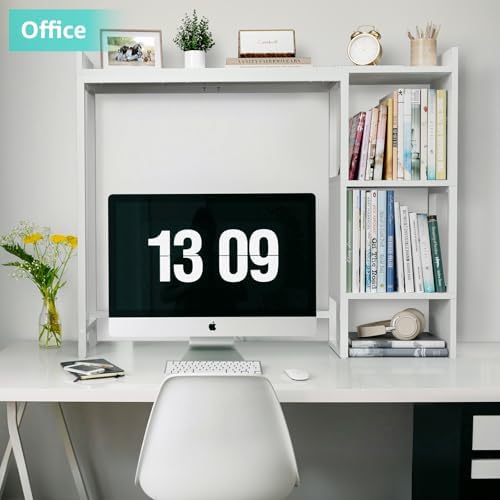 White 37" Desk Hutch for Table Top, Dorm Desk Bookshelf with Side Baffles, Desktop Organizer Shelf for Office & College, Monitor Riser Stand - Image 5