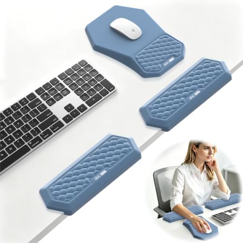 2-in-1 L-Shaped Desk Elbow Pads & & Mouse Pad Set with Wrist Rest, Blue by abcmat