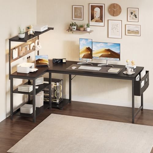 55in L Shaped Gaming Desk with Pegboard & Shelf & Storage Bag, Black - Image 7