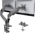 HUANUO Dual Monitor Stand, Fully Adjustable Monitor Desk Mount for 13–32″ Computer Screens, Full Motion VESA 75x75/100x100 with C-Clamp & Grommet Base, Each Arm Holds 4.4 to 19.8 lbs -Grey by HUANUO