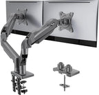 HUANUO Dual Monitor Stand, Fully Adjustable Monitor Desk Mount for 13–32″ Computer Screens, Full Motion VESA 75x75/100x100 with C-Clamp & Grommet Base, Each Arm Holds 4.4 to 19.8 lbs -Grey by HUANUO
