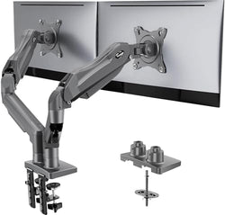 HUANUO Dual Monitor Stand, Fully Adjustable Monitor Desk Mount for 13–32″ Computer Screens, Full Motion VESA 75x75/100x100 with C-Clamp & Grommet Base, Each Arm Holds 4.4 to 19.8 lbs -Grey by HUANUO