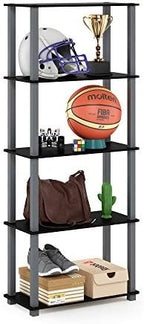 Furinno Turn-N-Tube 5-Tier Multipurpose Shelf / Display Rack / Storage Shelf / Bookshelf, Square Tubes, Black/Grey by Furinno-FitsYourSpaceFitsYourBudget