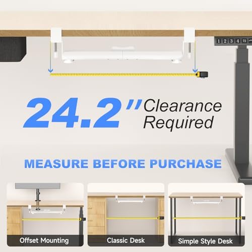 suptek Small Keyboard Tray Under Desk Pull Out with C Clamp Mount, Computer Keyboard & Mouse Tray, 20 (24.2 Including Clamps) x 11.8 inch Slide-Out Platform Computer Drawer for Typing, White, DSF1SW - Image 2