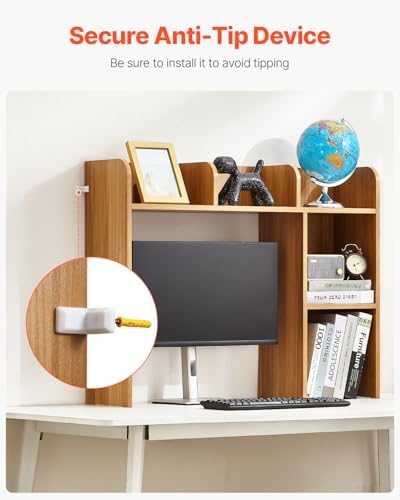 VEVOR Wood Desk Shelf, Desktop Bookshelf, Desk Storage Hutch with 6 Shelves, Office Countertop Organizer 3-Tier Display Rack, with Anti-Slip Feet Pads, for Office, Home & Dorm, Natural - Image 7