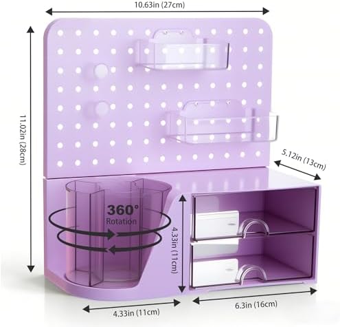Comix Desk Organizer with 2 Drawer, Purple 360 Rotating Pen Holder for Desk - Image 2