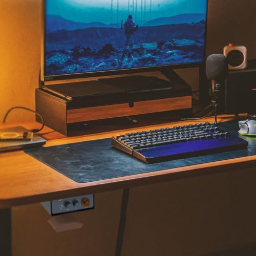 Under Desk Mount for Fosi Audio BT20A Pro with Walnut Wood Headphone Hanger, Metal Amplifier Bracket Shelf for Compact Stereo Amp, Desk Organizer Holder, Black - Image 2