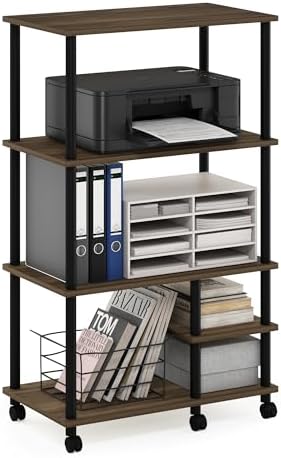 Furinno Turn-N-Tube 4-Tier Toolless Multipurpose Printer Stand Display Storage Shelf with Wheels, Columbia Walnut/Black - Image 5