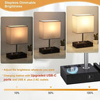 Grey Table Lamp for Bedroom - Stepless Dimmable, USB C+A, 2 AC Outlets - Image 3