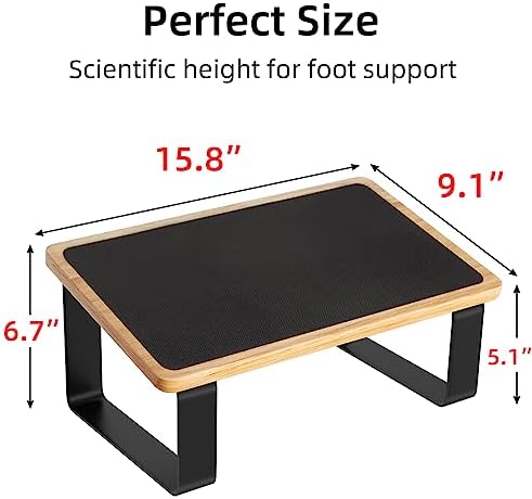 Foot Rest for Under Desk at Work, New Upgrade Wooden with Metal Ergonomic Foot Stools with Non-Slip Rubber Stepping Surface, Office Footstools Under Desk Pressure Relief, Matte Black Thicken Footrest - Image 5