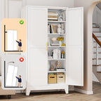 White Metal Storage Cabinet, 79" Kitchen Pantry Cabinets for Office - Image 6