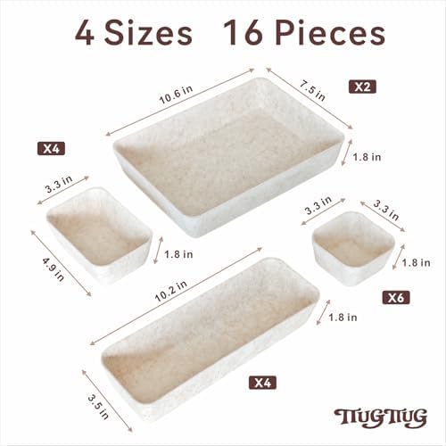 16-Piece Felt Desk Drawer Organizer Tray Set in 4-Sizes, Oatmeal - Image 3
