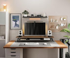 Fenge Dual Monitor Stand Riser, Wooden Desk Shelf with 2-Tier Storage - Image 2