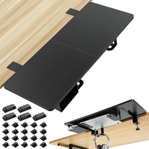 Novabright 30" x 12" Desk Extender Tray with Side Storage Rack Heavy Duty Desk Extender Under Desks Laptop Mount Keyboard Extenders for Desks with a Concealed Storage Area for Cable & Earphone (Black) by Unknown
