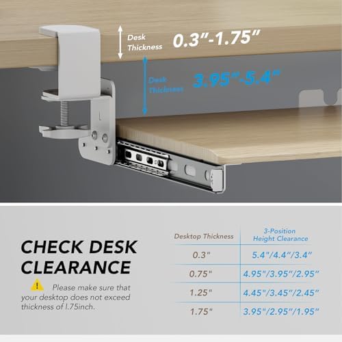 AX WABER Keyboard Tray Under Desk Pull Out with Extra Sturdy C Clamp Mount System, 27.3 (32.5 inch Including Clamps) x 11 Inch Slide-Out Platform Computer Drawer for Typing Grain - Image 4