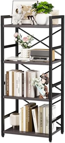 Homeiju Grey Bookshelf, 4 Tier Small Bookcase for CD/Movie/Book, Book Shelf Organization and Storage for Bedroom, Kid's Room, and Home Furniture (Grey) by Homeiju