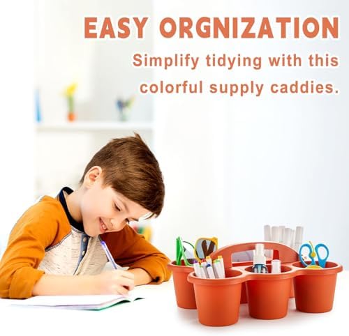 party greeting 6 Pack Classroom Caddy with Handle Plastic Storage Table Caddy Organizer with 6 Compartments Morandi Cup Caddy Organizer for Table Crayon Pencil Office School Supply - Image 5