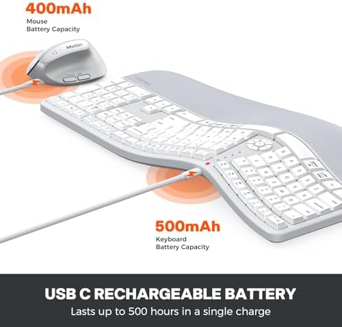 MEETION Ergonomic Keyboard Mouse Combo, Split Design Vertical Mouse Gray - Image 4