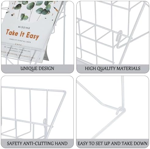 Queekay 6 Tier Wire Countertop Rack Comic Book Rack Wide Tabletop Display Magazine for Book Brochure Literature Greeting Card Shelf Holder Stand (White) - Image 3