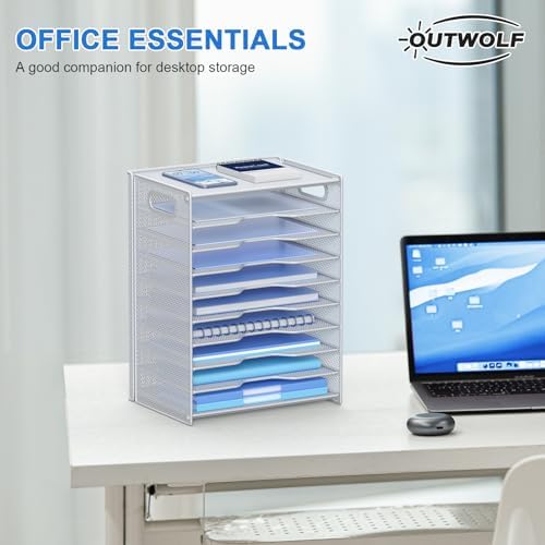 OUTWOLF 10 Tier Paper Organizer - Letter Tray Mesh Desk File Organizer with Handles for Office School Desktop, White - Image 5