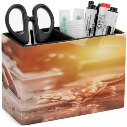 PU Leather Multi-Compartment Pen Holder Desktop Organizer Pencil Cup Storage Caddy for Office Home Supplies Hand of Man Take Cooking of Meat with Vegetable Grill Chef Cooking Wagyu Beef in Japanese Te by Unknown