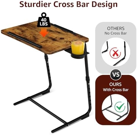 TV Trays Set of 2 - Folding TV Tray Adjustable Dinner Trays for Eating On Couch Wooden Tables Mate Stand Foldable Rustic Desk with Cup Holder Portable - Image 6