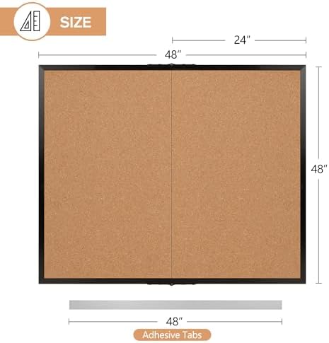 Extra Large Cork Bulletin Board 48" X 48", Foldable Notice Pin Board for Wall, Black Wood Framed 4'x4' Corkboard, Wall Mounted Noticeboard with 32 Push Pins for School, Home & Office - Image 3