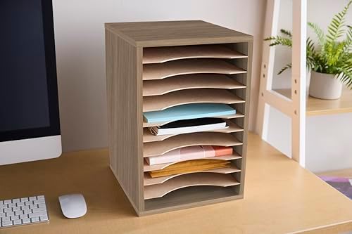 Safco Products Vertical Desktop Sorter, 11 Compartment, Gray Wood - Image 2