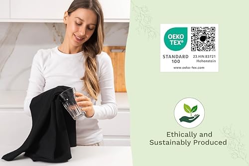 Organic Cotton Black Tea Towels - 100% Cotton, 10-Pack, Reusable and Washable Black Flour Sack Towels for Kitchen - Extra Large 27"x27", Durable Dish Towels with Hanging Loop - Image 7