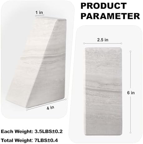 Marble Book Ends for Heavy Books, Decorative Bookends for Shelves, Durable and Heavy-Duty Bookends for Hardback Book & CDS, Off-White Unique Books Stopper & Holder, Set of 2 - Image 6