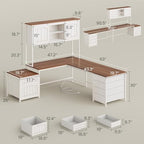 SEDETA Reversible Farmhouse L Shaped Office Desk with 6 Drawer, Hutch - Image 2