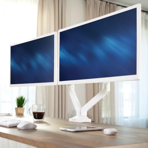 VIVO Dual Pneumatic Arm Ultra-Wide Monitor Mount for up to 35 inch Screens, Holds 26.4 lbs per Arm, Desk Mount Monitor Stand for 2 Ultrawides, White, STAND-V200OW - Image 2