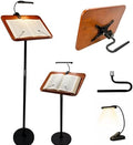 2 in 1 Multiplel-Use Music Stand with Light, Book Holder for Reading, Height Adjustable 18''-55'' Bible Shtender, Portable Podium Stand, Wood Table Stand for Laptop, Classroom, Church, Speech by Unknown