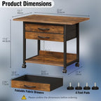 VENNQD Large Printer Stand with Storage Fabric Drawer Under Desk Printer Table with Wheels for Home Office, Printer Cart fit Fax Machine Scanner 23.4"x15.7"(Rustic Brown, 2 Tiers) - Image 5