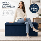 ALASDO 43 Inch Folding Storage Ottoman Bench with Hidden Storage, Velvet Storage Ottoman Foot Rest Stool, End of Bed Bench for Bedroom, Living Room, Entryway and Closet, Navy Blue - Image 3