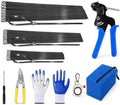 Stainless Steel Cable Tie Gun Set – 300PCS Black Metal Zip Ties (6/8/12", 100PCS Each) with Scissors, Gloves, Storage Bag for Fence Exhaust Automotive by ADLMPW