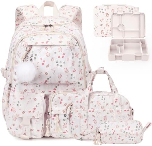 4PCS Corduroy Backpack for Girls with Leakproof Bento Box by Unknown