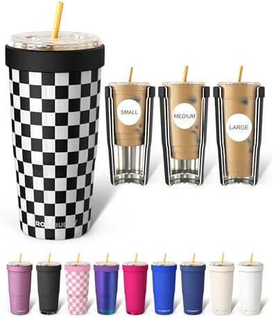Frost Buddy Togo Buddy 30 oz Stainless Steel Vacuum Insulated Tumbler To Go Coffee Cup - Iced Coffee Sleeve, Travel Mug, Thermal Cup for Hot & Cold Drinks, Dunkin Cup (B&W Checkered) by FrostBuddy