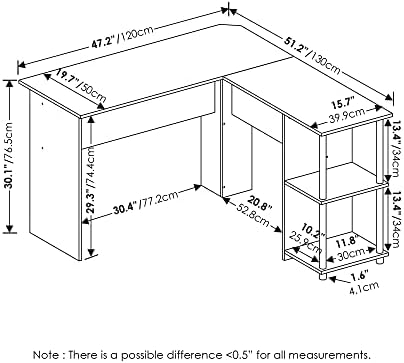 Furinno Abbott L-Shape Computer Desk with Stainless Steel Tubes Bookshelf, Americano/Chrome - Image 3