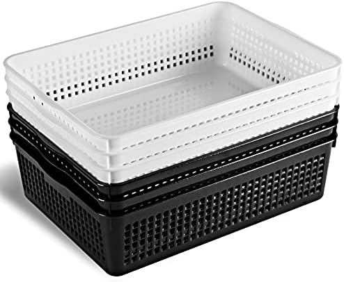 Eslite A4 Size Plastic Storage Basket,Desktop File Paper Letter Organizer Tray, 6-Packs (White+Black) - Image 7